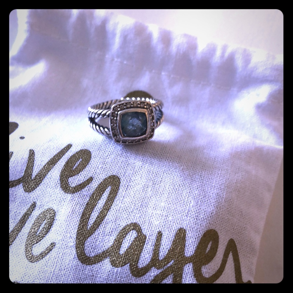 David Yurman blue topaz necklace, bracelet, ring